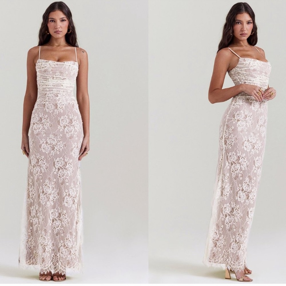 NEW HOUSE OF CB Artemis sleeveless Lace vintage cream maxi  Dress Sz M